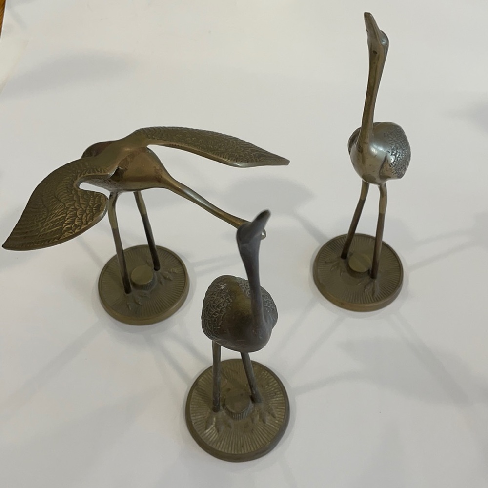 Three Vintage Brass Cranes